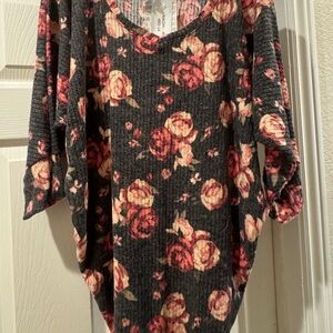 Floral Knit Top with Pink Roses